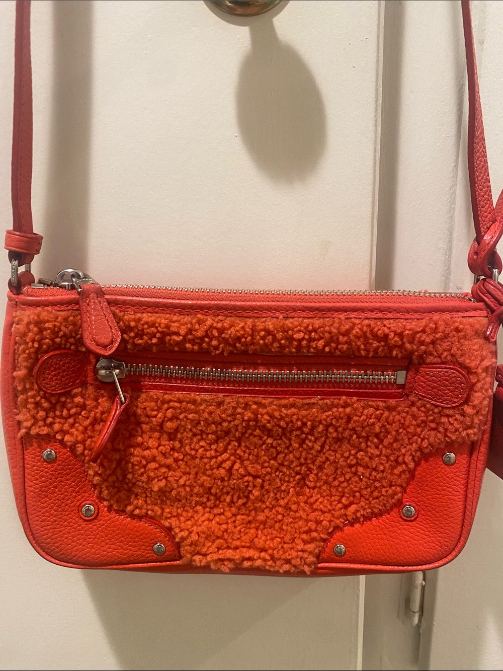 Coach Orange Shearling & Leather Crossbody Bag
